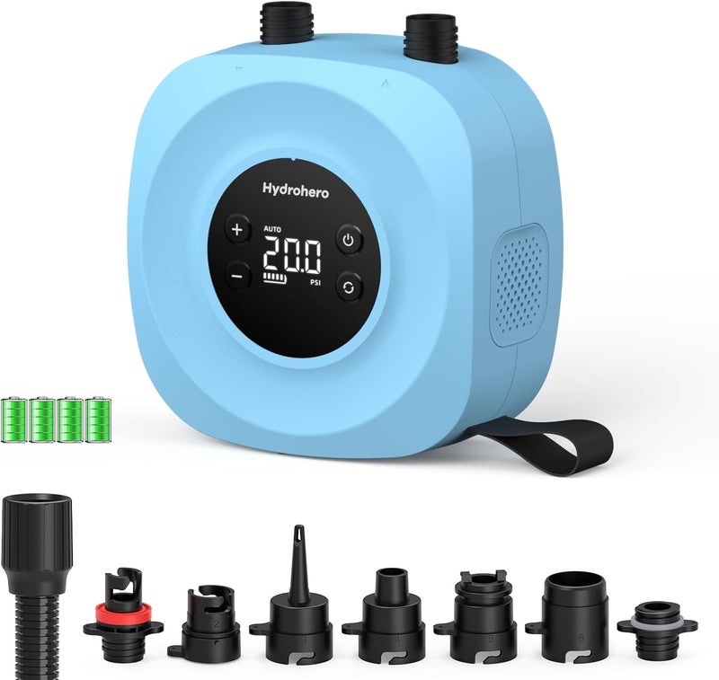 Hydrohero مضخة لوح التجديف الكهربائية، مضخة SUP عالية الضغط قابلة لإعادة الشحن 20PSI، تضخيم وتفريغ ذكي مزدوج المرحلة، إيقاف تلقائي لألواح التجديف، كيت التزلج، خيمة، قارب - Image 1